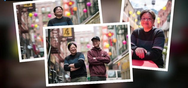 A collage of three informal portrait photos featuring different individuals smiling in an indoor setting.